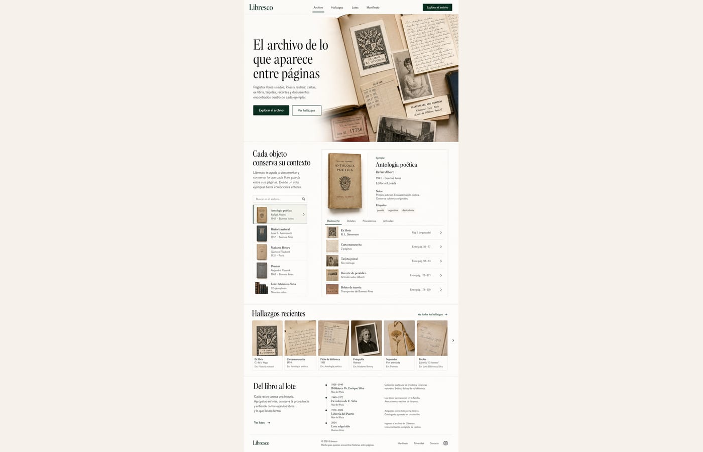 Pantallas y tarjetas conceptuales del archivo Librescos